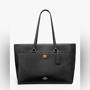 Coach Folio Leather Tote - Black/Gold